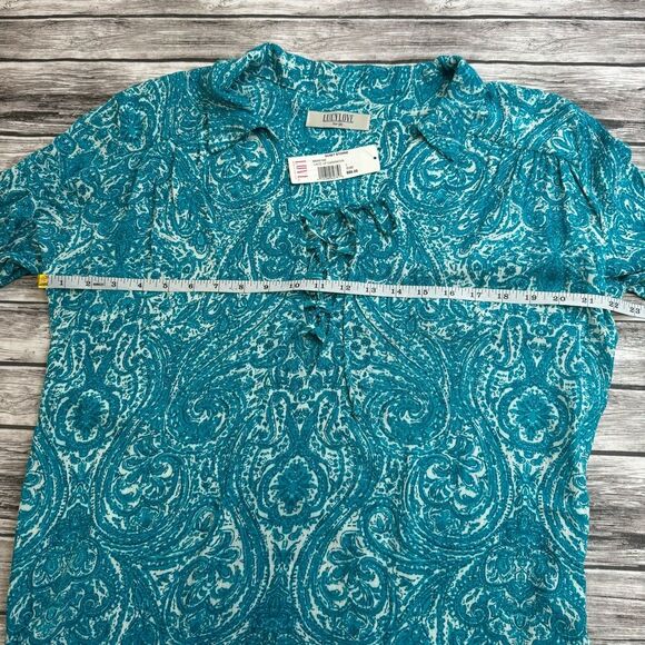 Women's Lucy Love Lace Up Casanova Blouse Tunic Teal Paisley L NWT - Picture 11 of 15